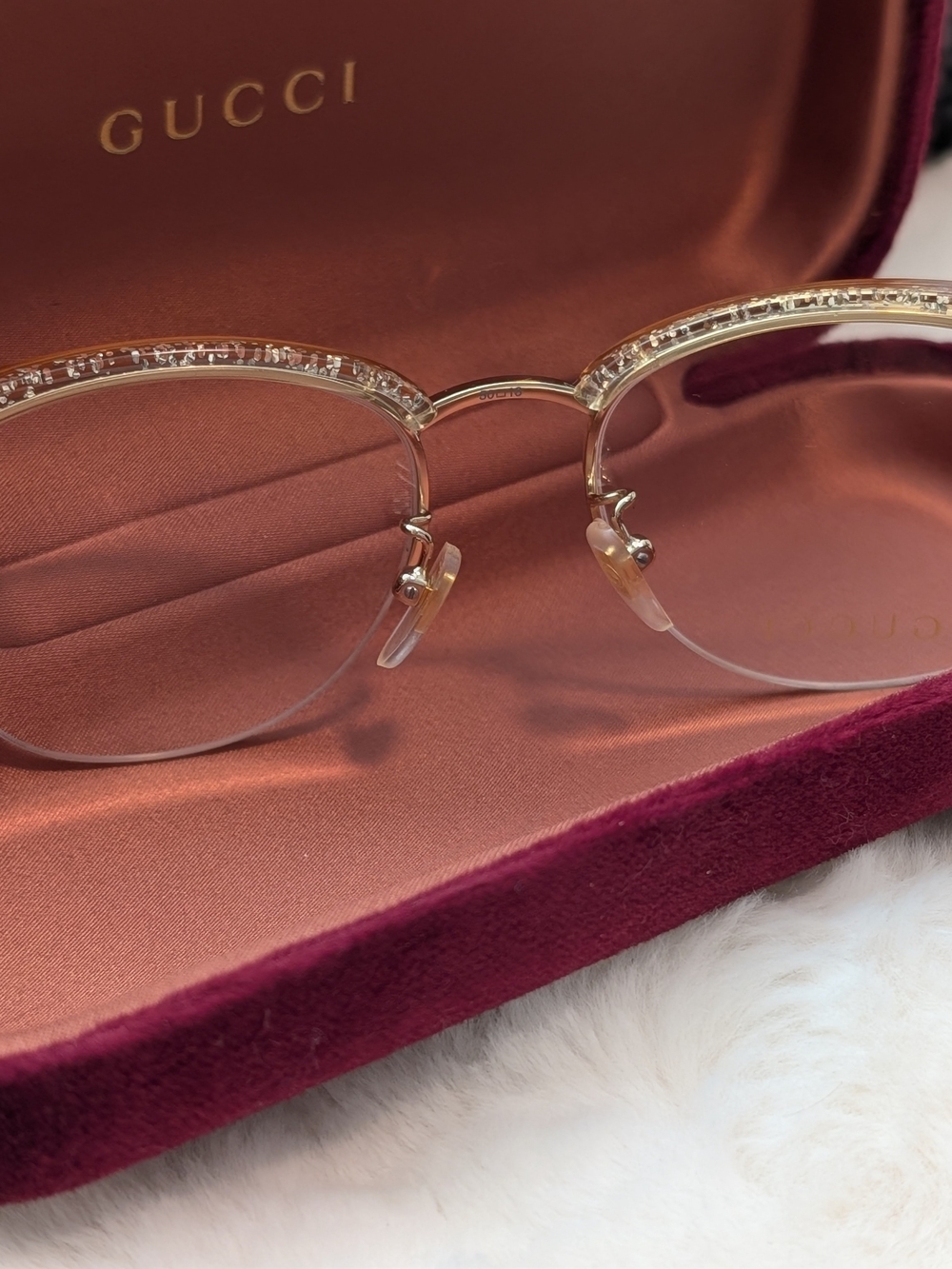 NWOT Gucci GG0201O Gold Glitter Half-Rim Women's Glasses - Picture 3 of 8